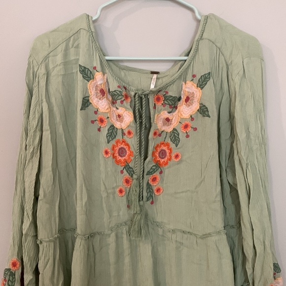 FREE PEOPLE Spell On You Embroidered Mini Dress in Earth Sage Size L - Picture 3 of 13